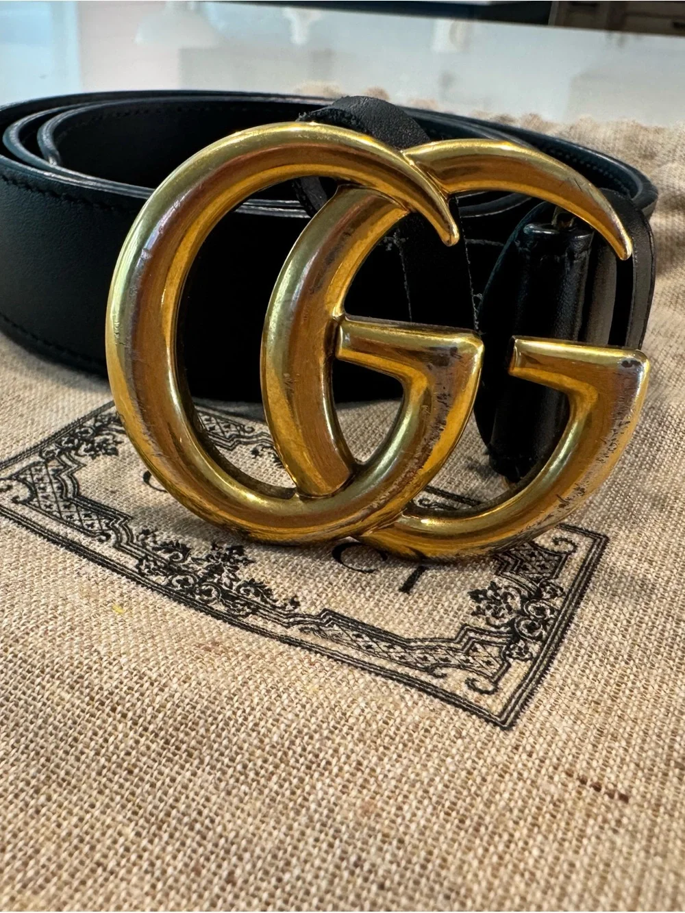 Gucci Double G Buckle Black Leather Women’s Belt size 80/32